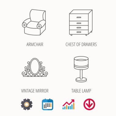 Ayna, Masa lambası ve koltuk simgeler.