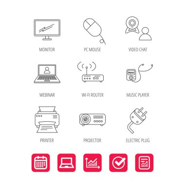 Yazıcı, kablosuz yönlendirici ve projektör simgeler.