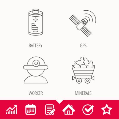 İşçi, mineraller ve Gps uydu simgeleri.