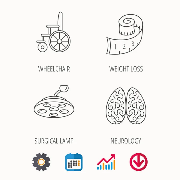 Wheelchair, neurology and weight loss icons. — Stock Vector