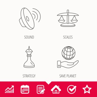 Strateji, ses ve ölçekler adalet simgeler.