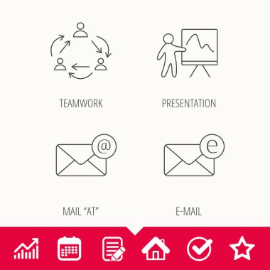 Ekip çalışması, sunum ve e-posta kutsal kişilerin resmi.