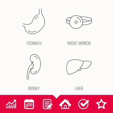 Böbrek, karaciğer ve mide organ simgeleri.