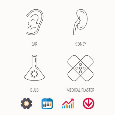 Laboratuvar ampul, tıbbi sıva ve kulak simgeler.