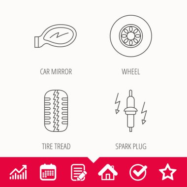 Tekerlek, araba ayna ve buji simgeler.