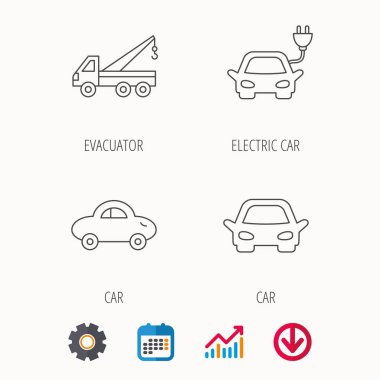 Elektrikli Araba, evacuator ve taşıma simgeleri.