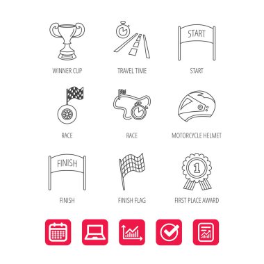 Kazanan Kupası ve Ödülü simgeler. Yarış bayrağını işaretleri.