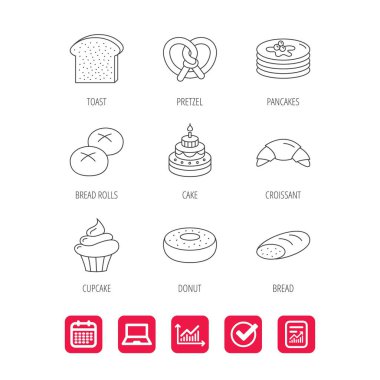 Kruvasan, simit ve ekmek simgeler. Cupcake.