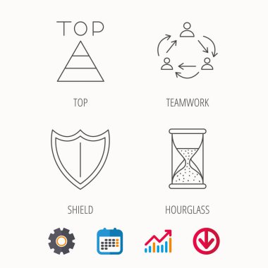Ekip çalışması, kalkan ve üst piramit simgeler.
