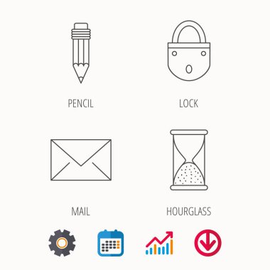 Zarf, kalem ve kilit simgeleri posta.