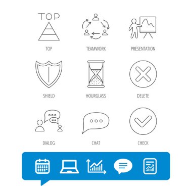 Ekip çalışması, sunum ve iletişim simgeleri.