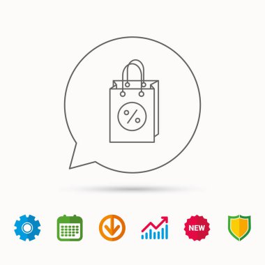 Alışveriş çantası simgesi. İndirimler ve satış işareti.