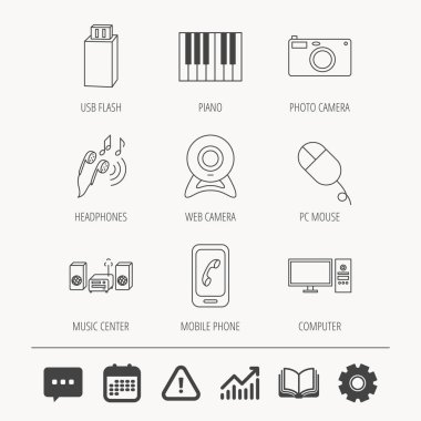 Simgeler smartphone, örümcek ağı fotoğraf makinesi ve Usb flash.