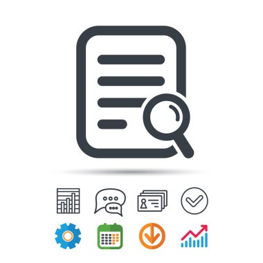 Dosya arama simgesi. Büyüteç ile belge sayfası.