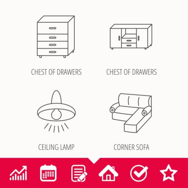 Köşe kanepe, lamba ve göğüs simgeler tavan.