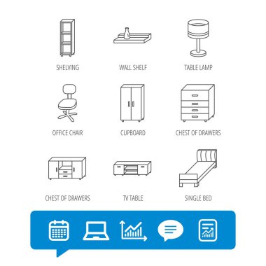 Tek Kişilik Yatak, Tv tablo ve raf simgeler.