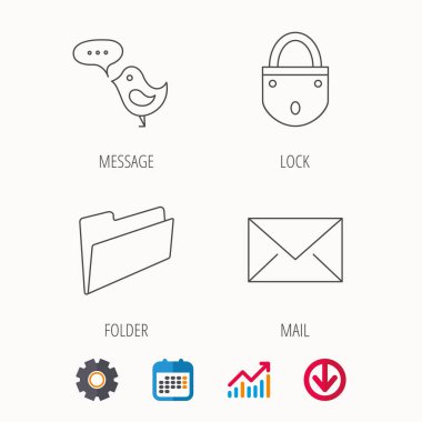 Kilit, klasörü el ve e-posta simgeleri.