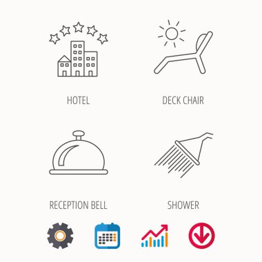 Otel, duş ve plaj şezlong simgeler.