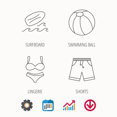 Sörf tahtası, plaj topu ve gövdeleri simgeler.