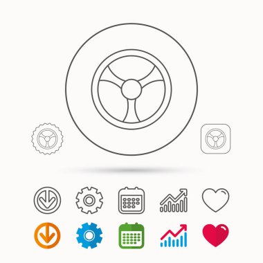 Direksiyon simidi simgesi. Araba sürücü kontrol işareti.