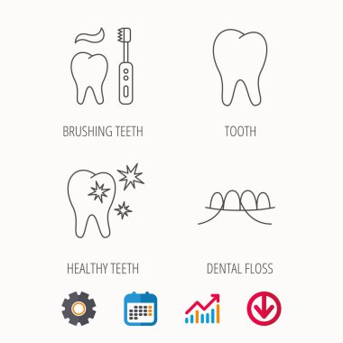 Diş ipi, diş ve sağlıklı dişler simgeler.
