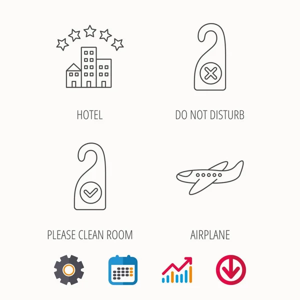 Hotel-, Flugzeug- und Reinraumsymbole. — Stockvektor