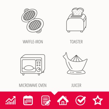 Mikrodalga fırın, ekmek kızartma makinesi ve meyve sıkacağı simgeleri.