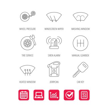 Manuel şanzıman, lastik Servisi ve araba anahtar simgeleri.