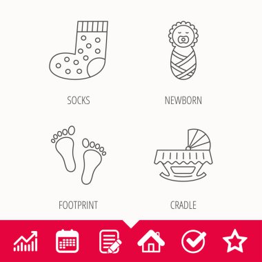 Ayak izi, beşik ve yeni doğan bebek simgeleri.