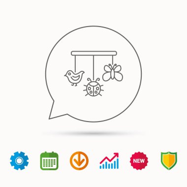 Bebek oyuncak simgesi. Kelebek, uğur böceği ve kuş işareti.