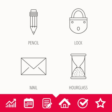 Zarf, kalem ve kilit simgeleri posta.