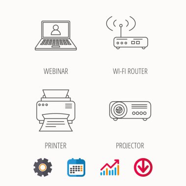 Yazıcı, kablosuz yönlendirici ve projektör simgeler.