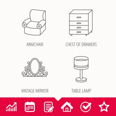 Ayna, Masa lambası ve koltuk simgeler.