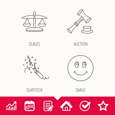 Adalet, açık artırma çekiç ve slapstick ölçekler.