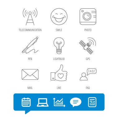 Posta, fotoğraf makinesi ve ampul simgeler fotoğraf.