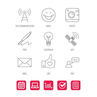 Posta, fotoğraf makinesi ve ampul simgeler fotoğraf.