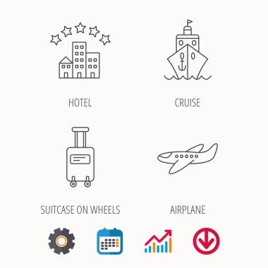 Otel, cruise gemi ve uçak simgeleri.