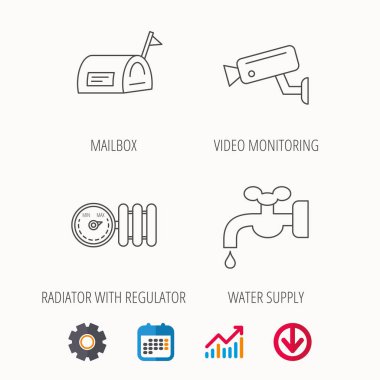 Su, video kamera ve posta kutusu simgeleri.