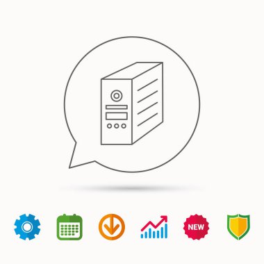 Bilgisayar sunucu simgesi. PC servis talebi veya kule işareti.