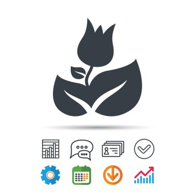 Gül çiçek simgesi. Çiçekçi bitki yaprağı işareti ile.