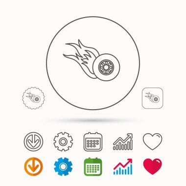 Yanan tekerlek simgesi. Hız ya da ırk işareti.