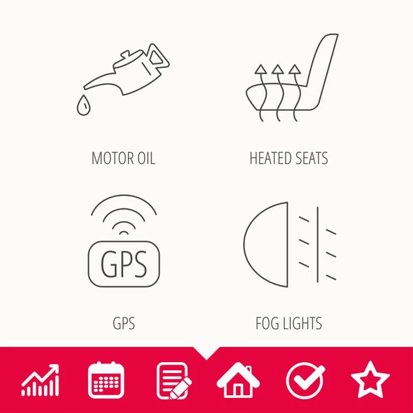 Aceite de motor, luces antiniebla pasajeras e iconos GPS . — Archivo Imágenes Vectoriales