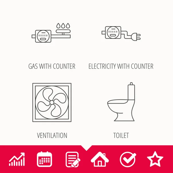 Ventilations-, toalett- och gas counter ikoner. — Stock vektor