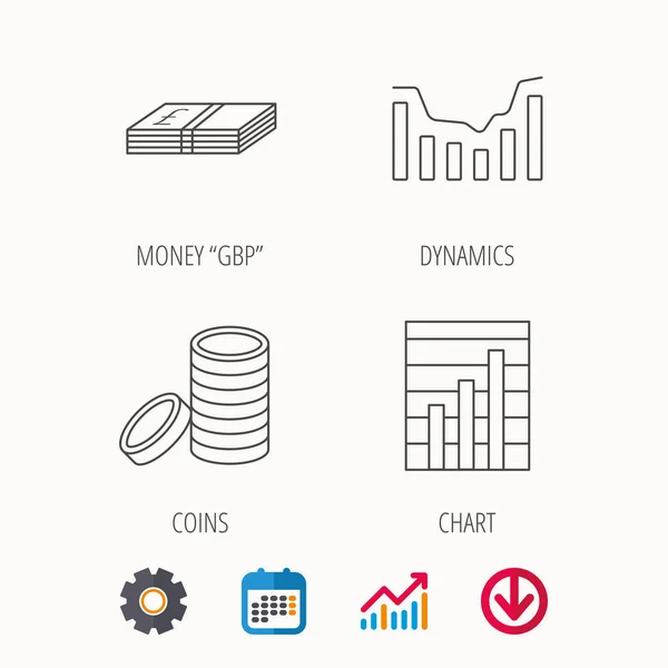 Pieniądze i dynamics wykresu ikony. — Wektor stockowy