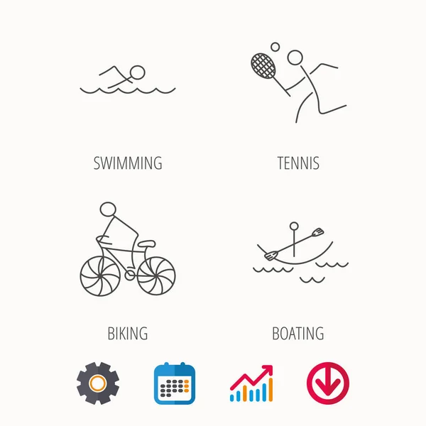 Iconos de natación, tenis y ciclismo . — Vector de stock