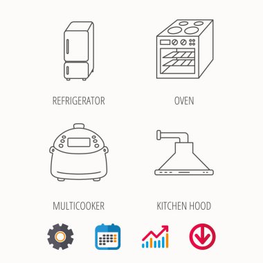 Buzdolabı, multicooker ve fırın simgeleri.