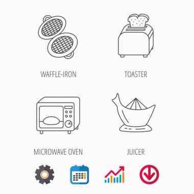 Mikrodalga fırın, ekmek kızartma makinesi ve meyve sıkacağı simgeleri.
