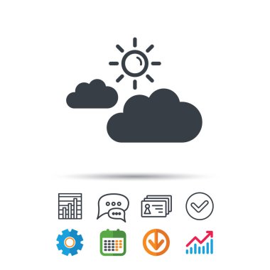 Güneş simgesi ile bulut. Güneşli hava işareti.