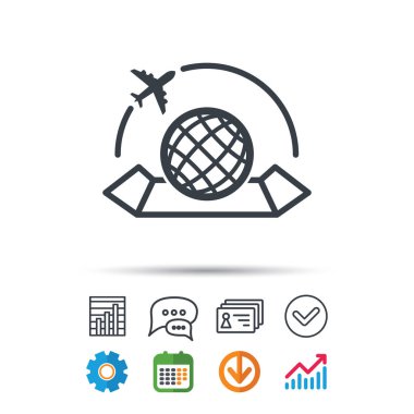 Dünya harita simgesi. Uçak seyahat işareti.