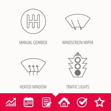 Trafik ışıkları, manuel şanzıman ve silecek simgeler.